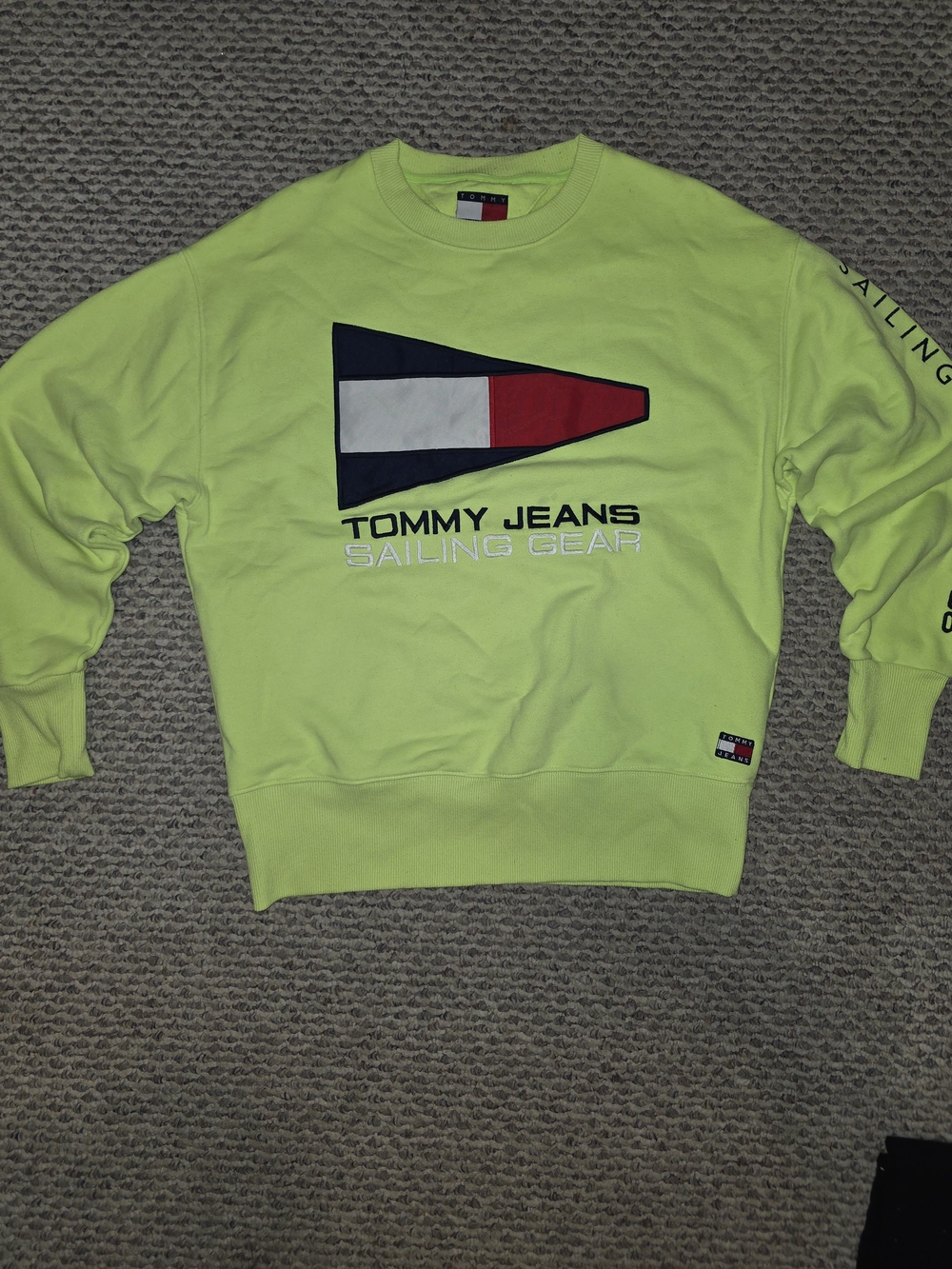 Tommy Hilfiger Neon Lime Crewneck Sweatshirt with Flag Logo